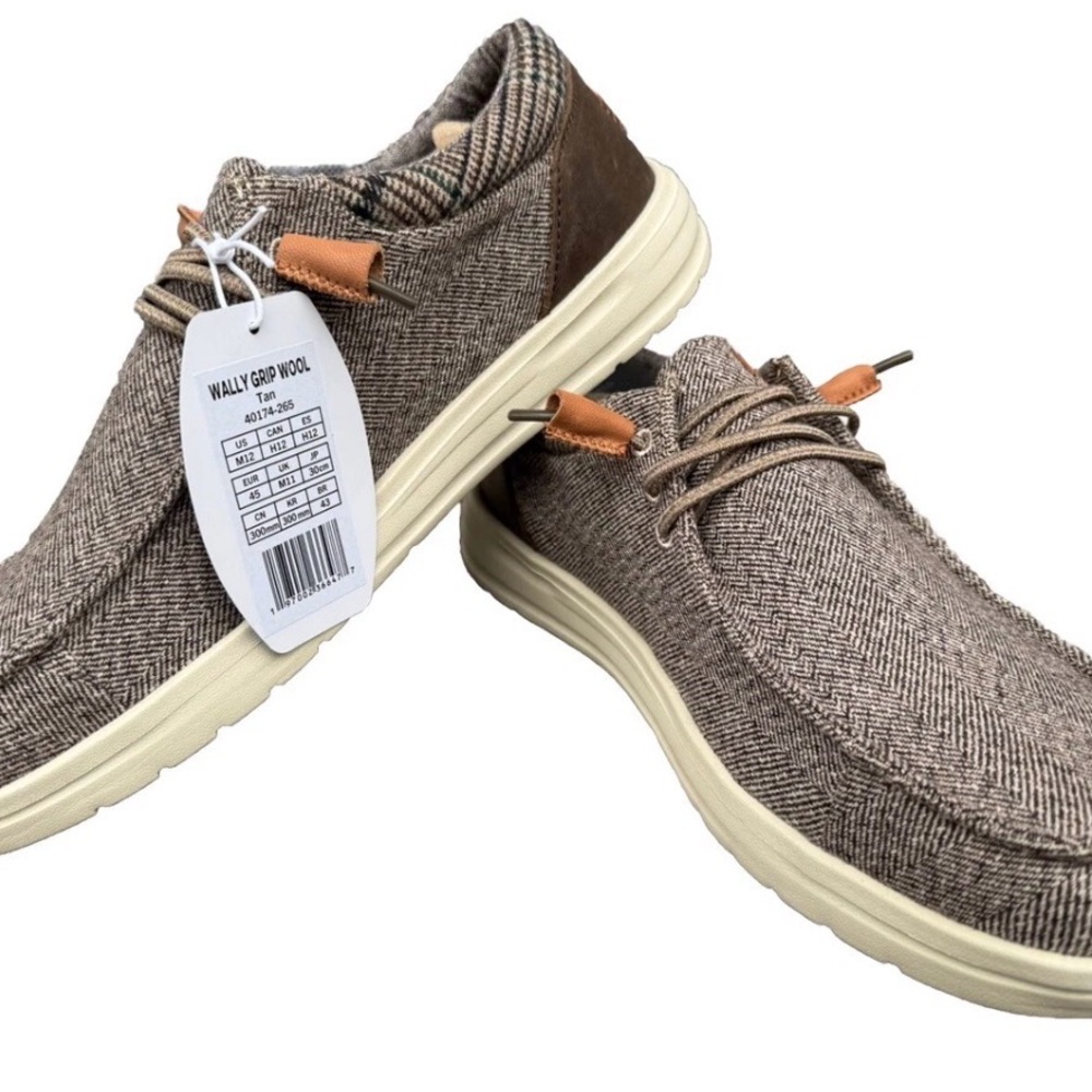Hey Dude Mens Wally Grip Wool Ship-on Shoes Color Tan Size M12